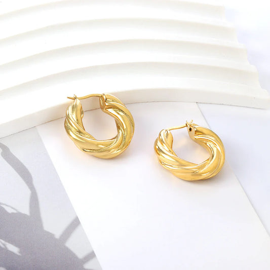 18k Gold Plated Twisted Croissant Hoop Earrings