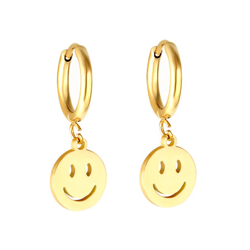 Smiley Face Huggie Hoop Earrings 18K Gold Plated