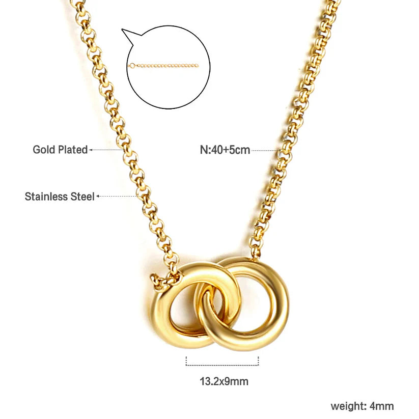Interlocking Circle Pendant Necklace in 18K Gold Plated