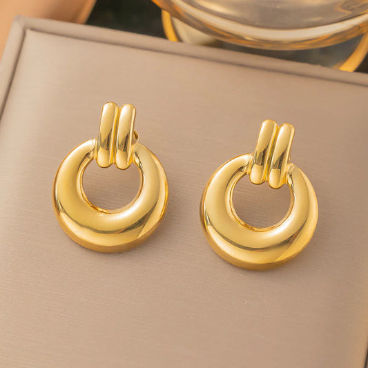 18K Gold Plated Ridged Door Knocker Earrings