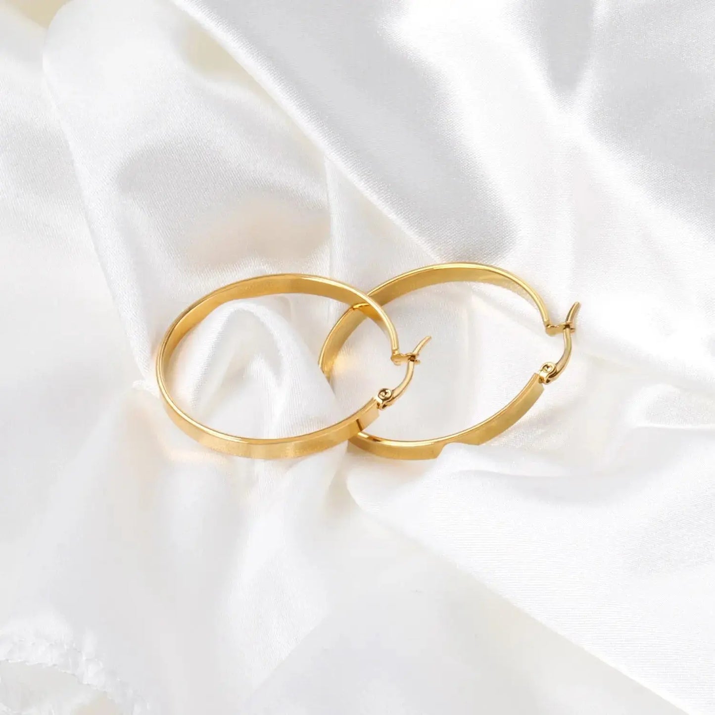 Aura Flat Band Gold Hoop Earrings - Minimalist Demi-Fine Jewelry