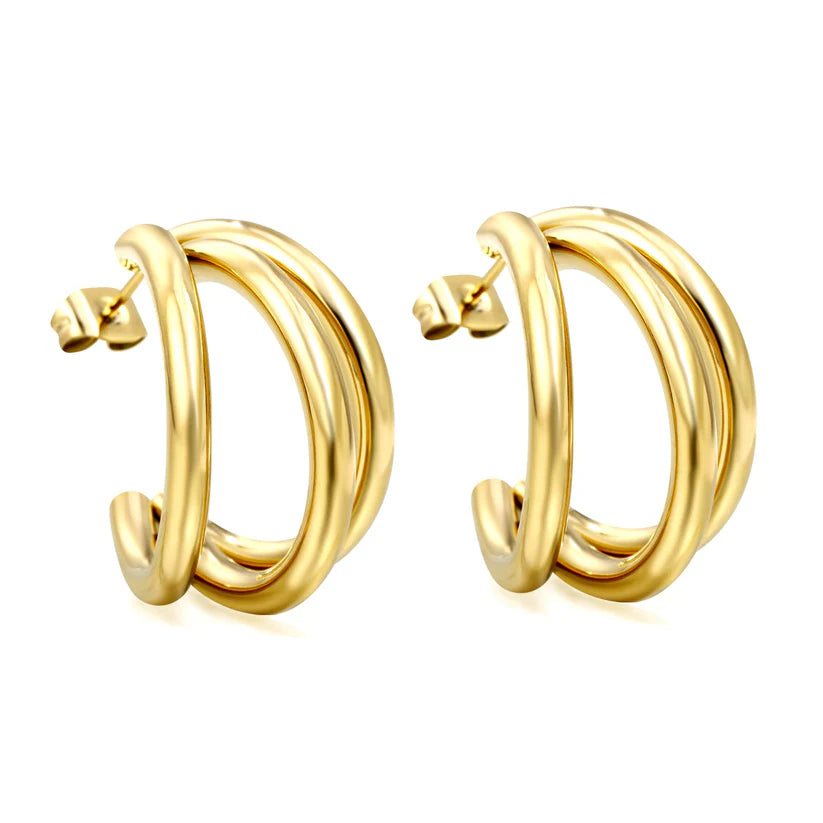 Sculpted Multi-Layer C-Hoop Earrings 18k Gold Plated