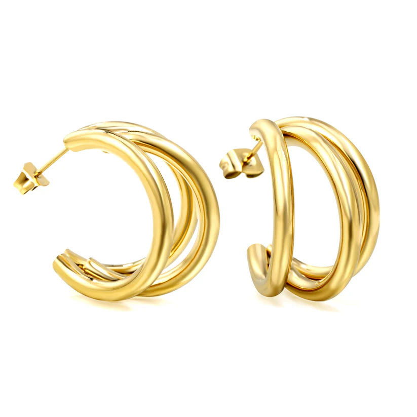 Sculpted Multi-Layer C-Hoop Earrings 18k Gold Plated