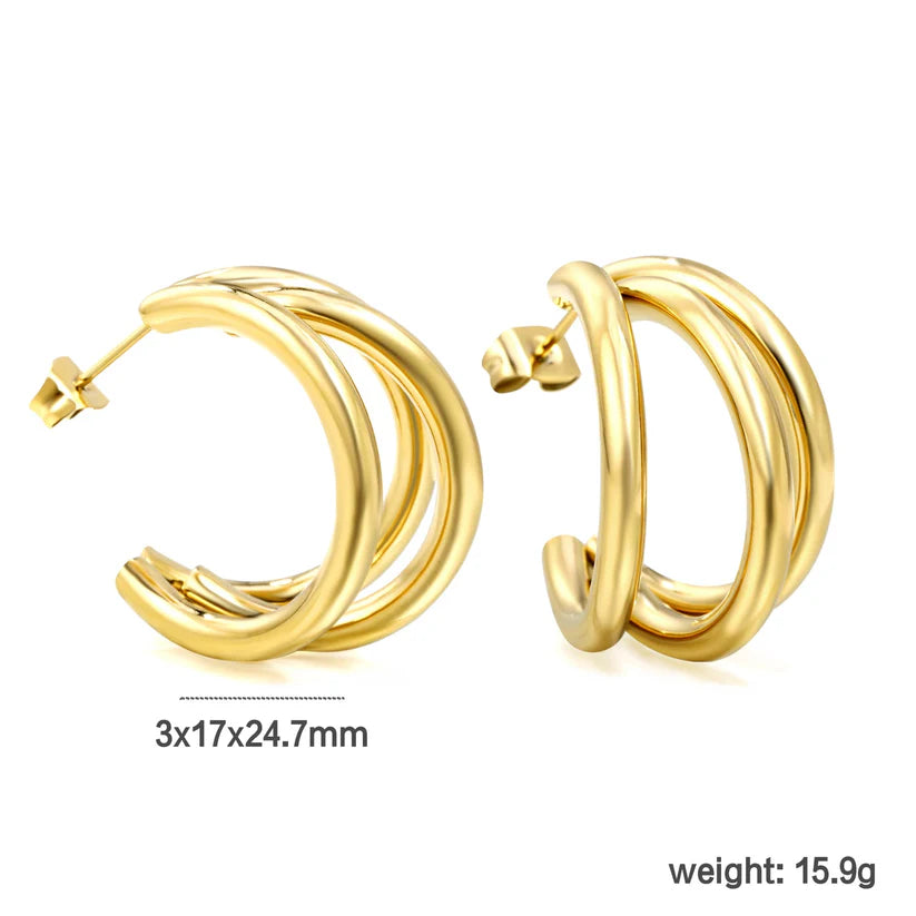 Sculpted Multi-Layer C-Hoop Earrings 18k Gold Plated