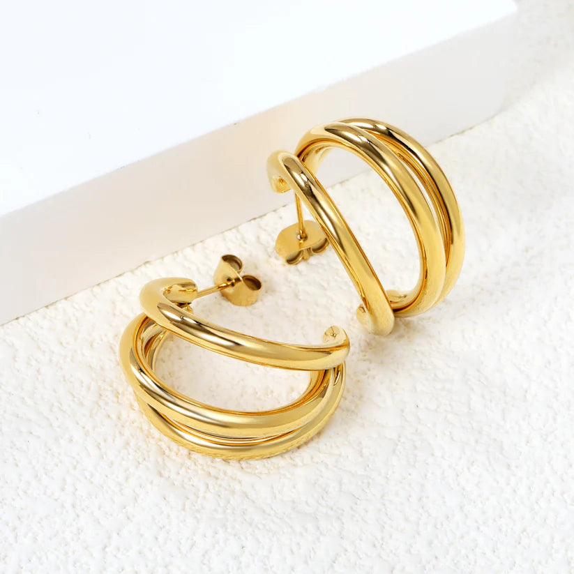 Sculpted Multi-Layer C-Hoop Earrings 18k Gold Plated