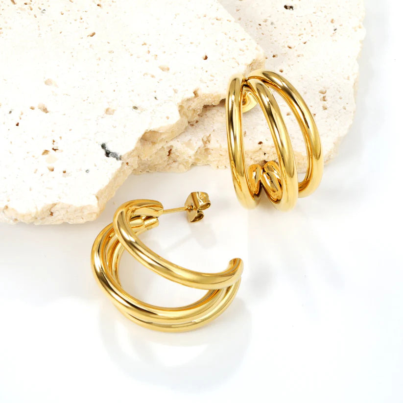 Sculpted Multi-Layer C-Hoop Earrings 18k Gold Plated