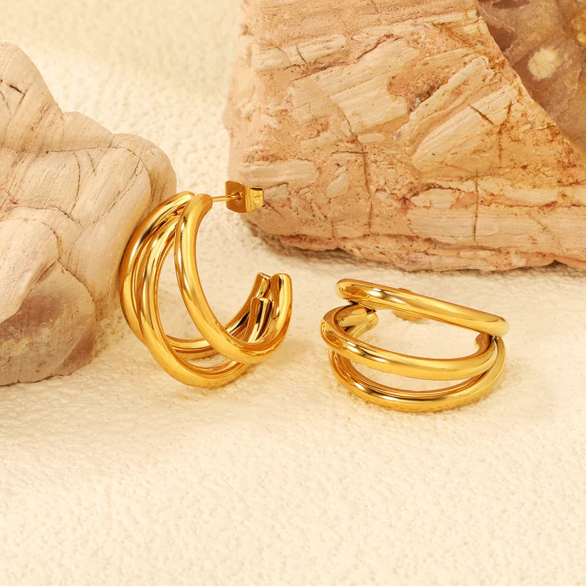 Sculpted Multi-Layer C-Hoop Earrings 18k Gold Plated