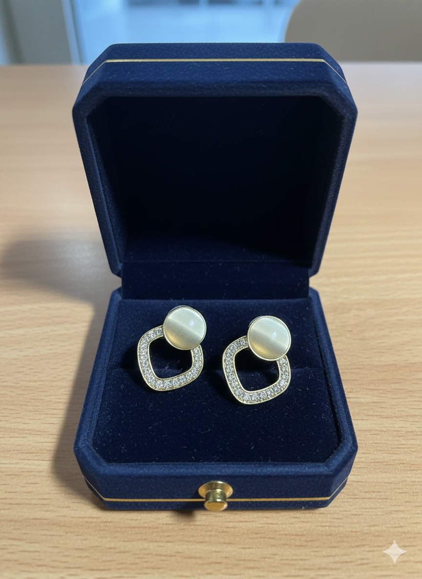 Cat’s Eye & Crystal Halo Earrings