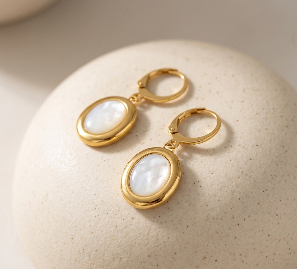 Aura Oval Mother-of-Pearl Drop Earrings in 18K Gold