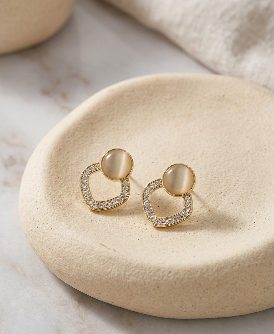 Cat’s Eye & Crystal Halo Earrings