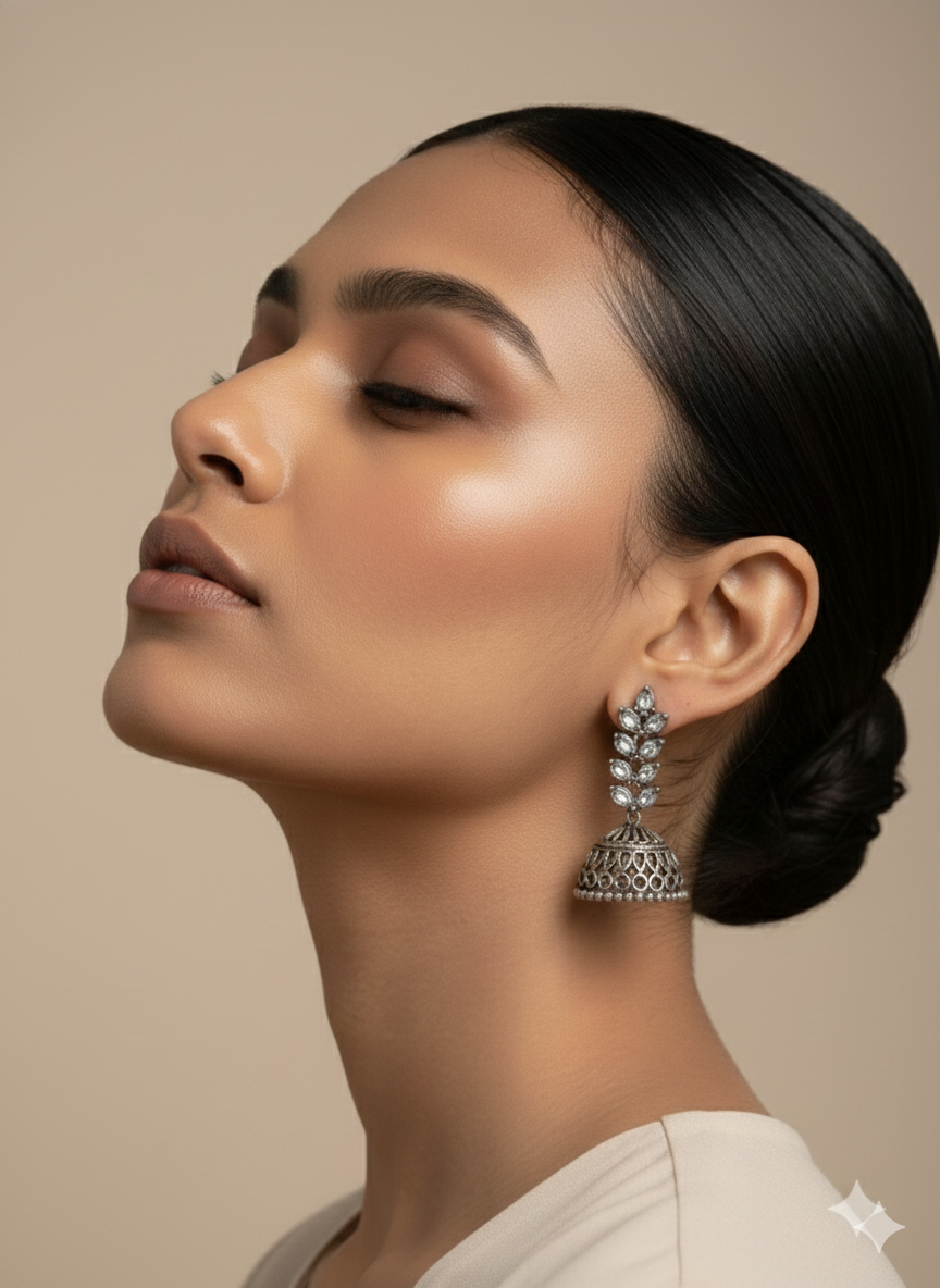 Oxidized Silver Jhumka Earrings