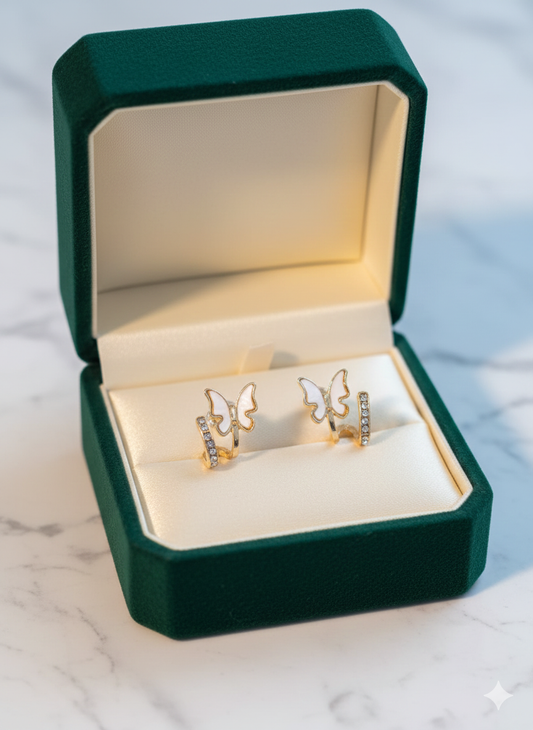 Aura Butterfly Studs in White & Gold