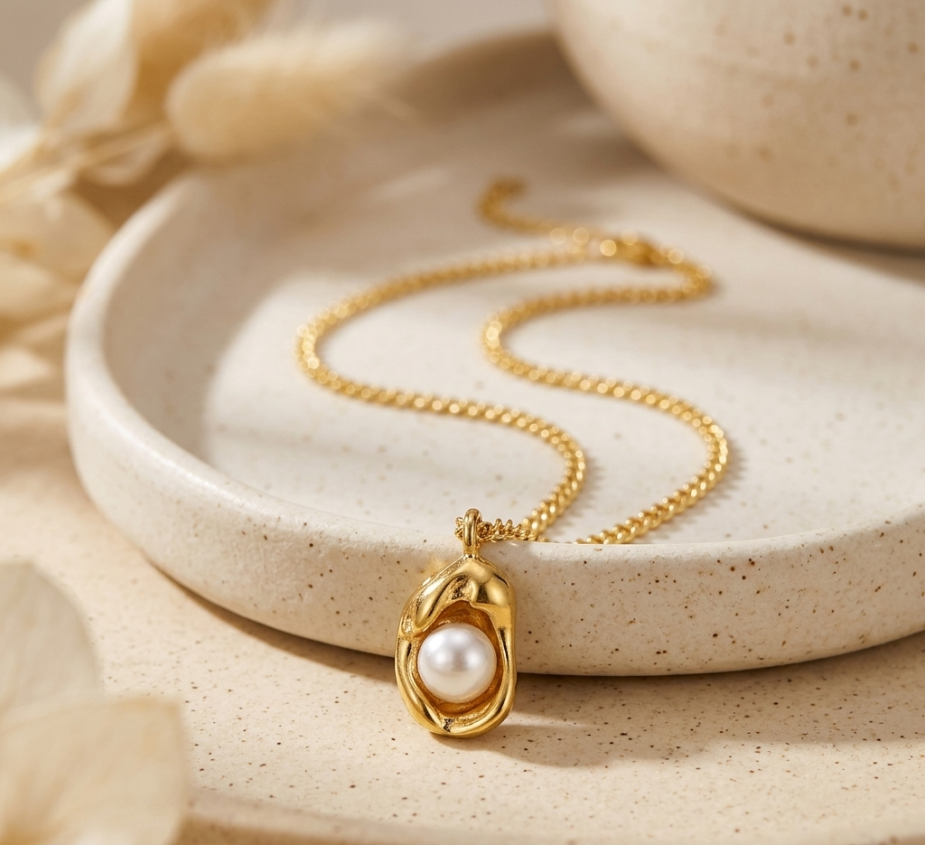 The Aura Pearl Pendant Necklace – Fluid Gold Edition