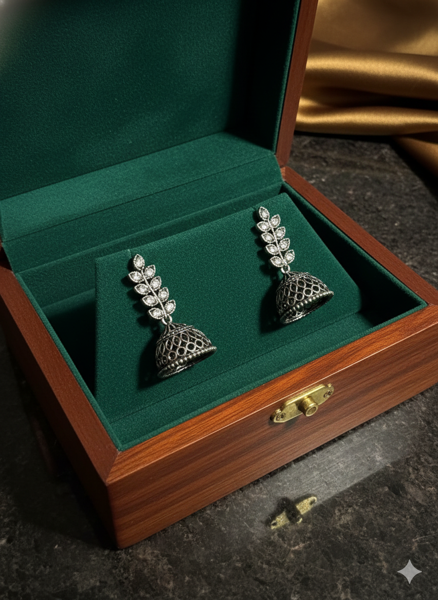 Oxidized Silver Jhumka Earrings