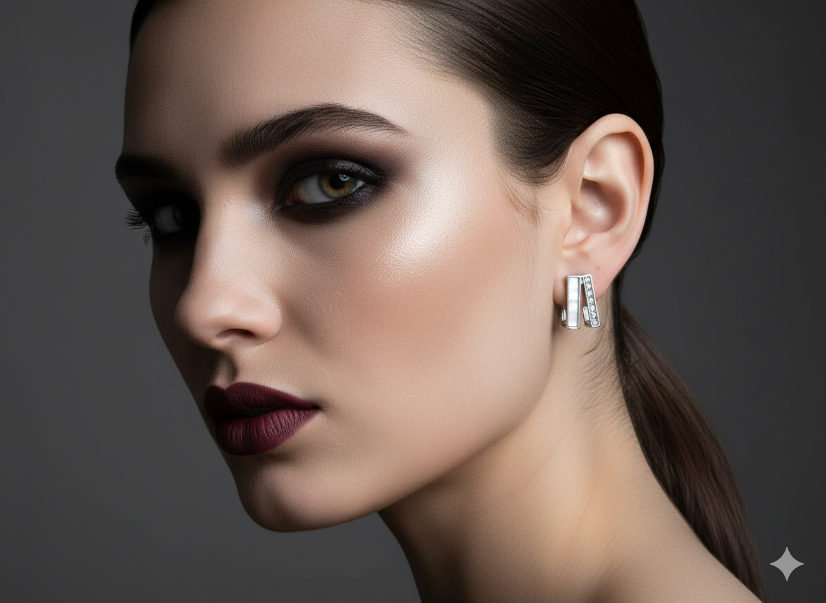 The Geometric Monolith Earrings – Silver & Diamond Pavé