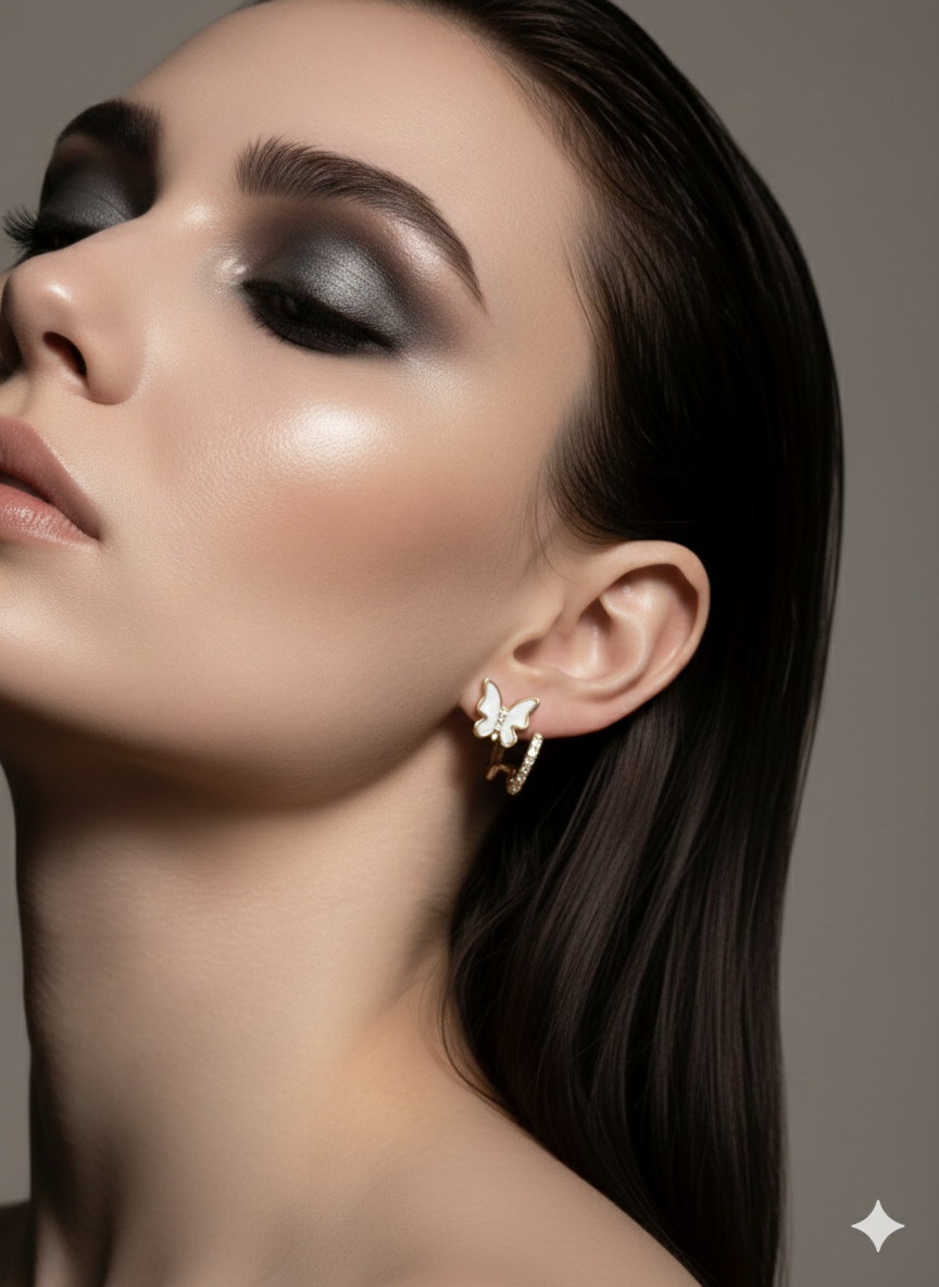 Aura Butterfly Studs in White & Gold