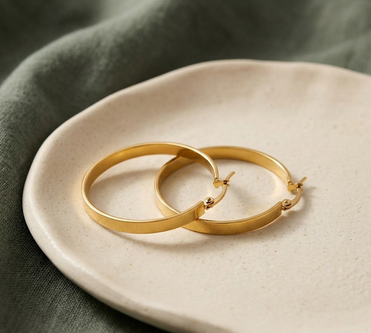 Aura Flat Band Gold Hoop Earrings - Minimalist Demi-Fine Jewelry