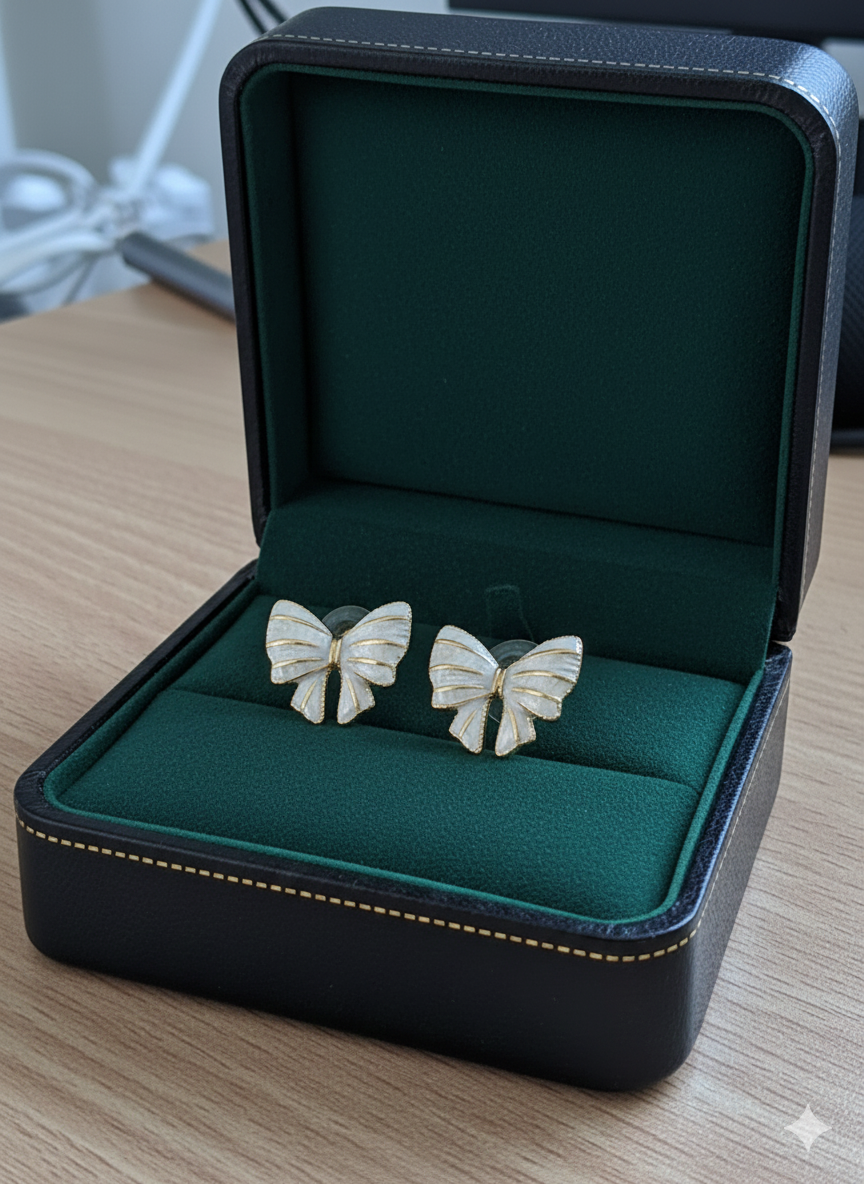 White & Gold Butterfly Studs