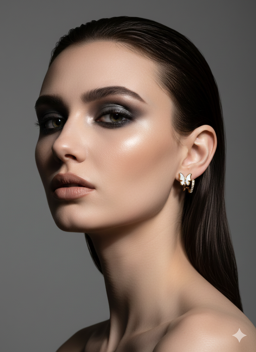 Aura Butterfly Studs in White & Gold