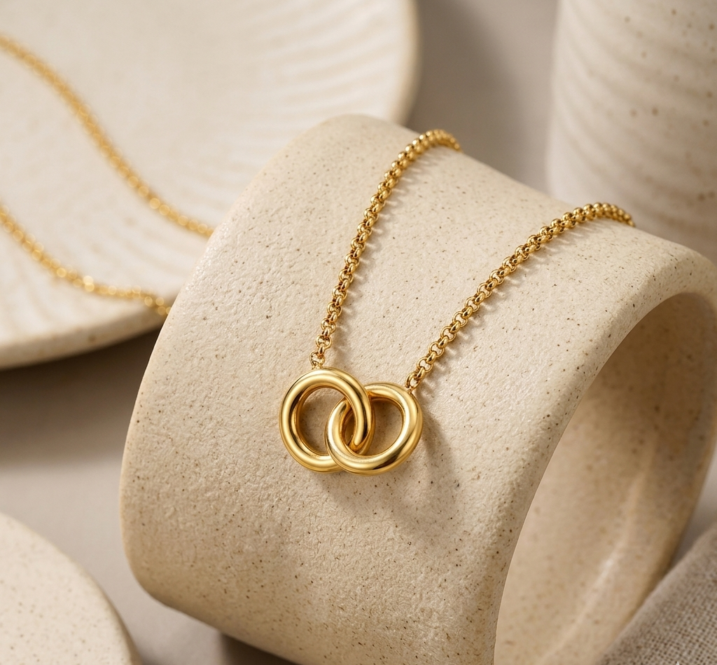 Interlocking Circle Pendant Necklace in 18K Gold Plated
