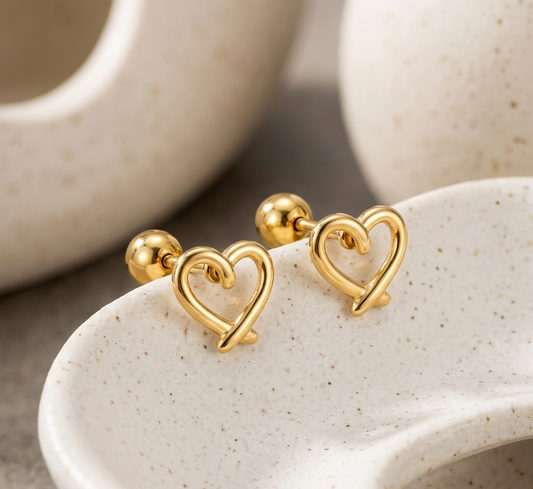 18K Gold Plated Eternal Heart Screw Back Earrings