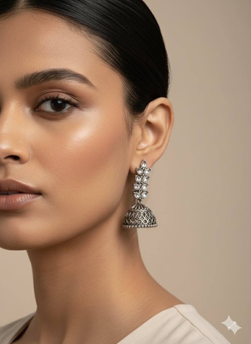 Oxidized Silver Jhumka Earrings