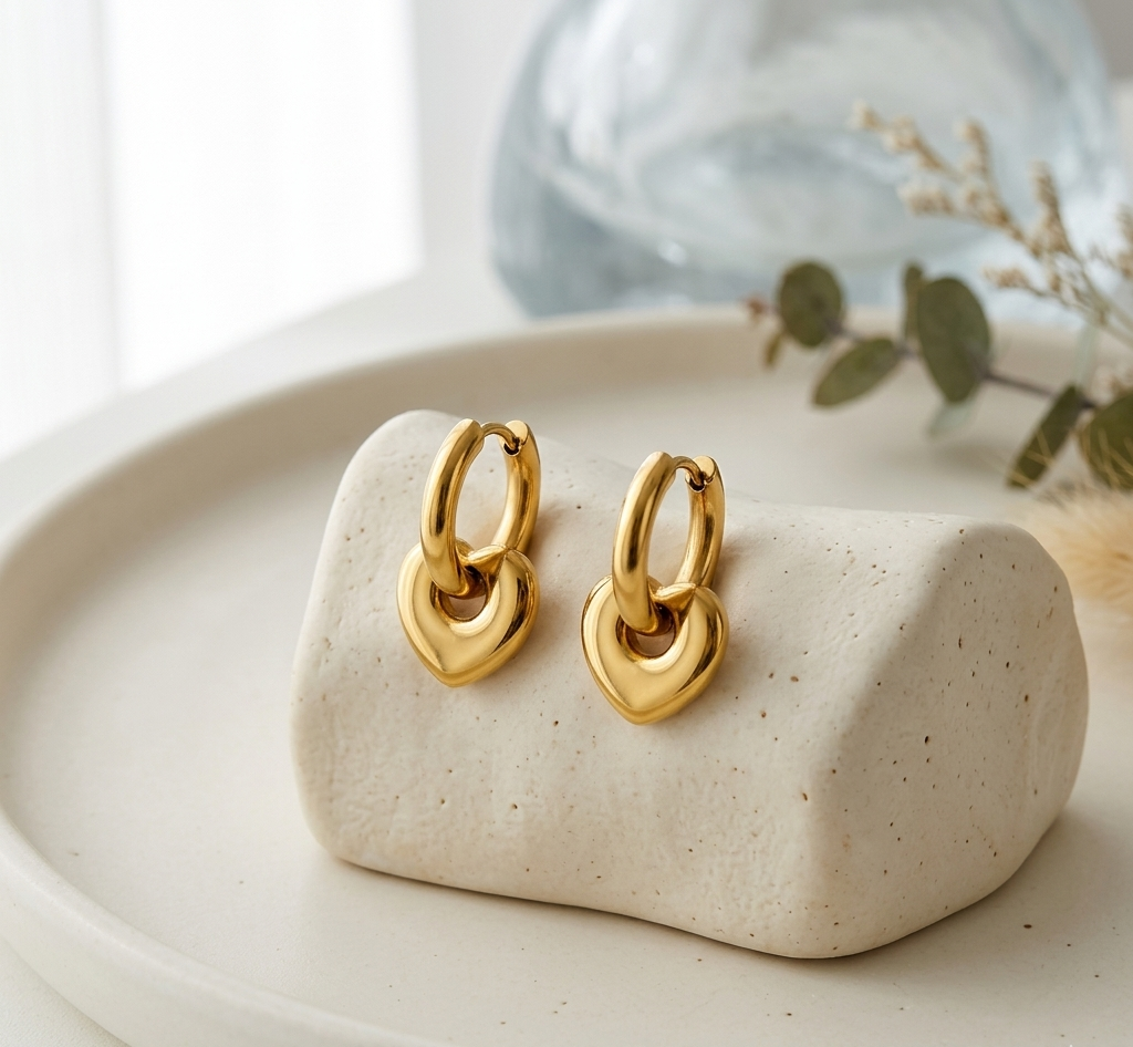 Amora Puffed Heart Huggie Hoops