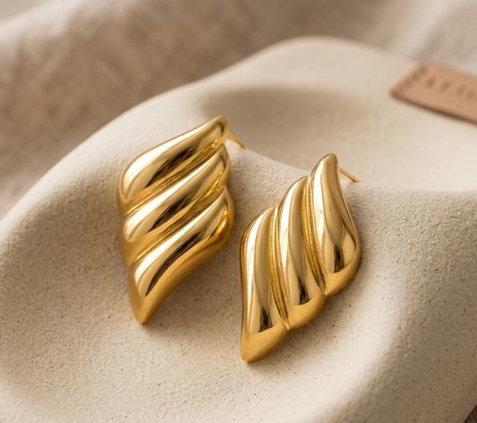 Aura 18K Gold Sculptural Ribbed Statement Earrings
