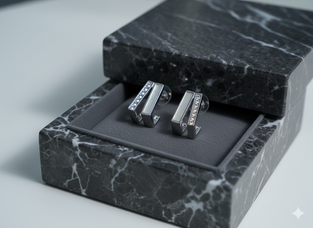 The Geometric Monolith Earrings – Silver & Diamond Pavé