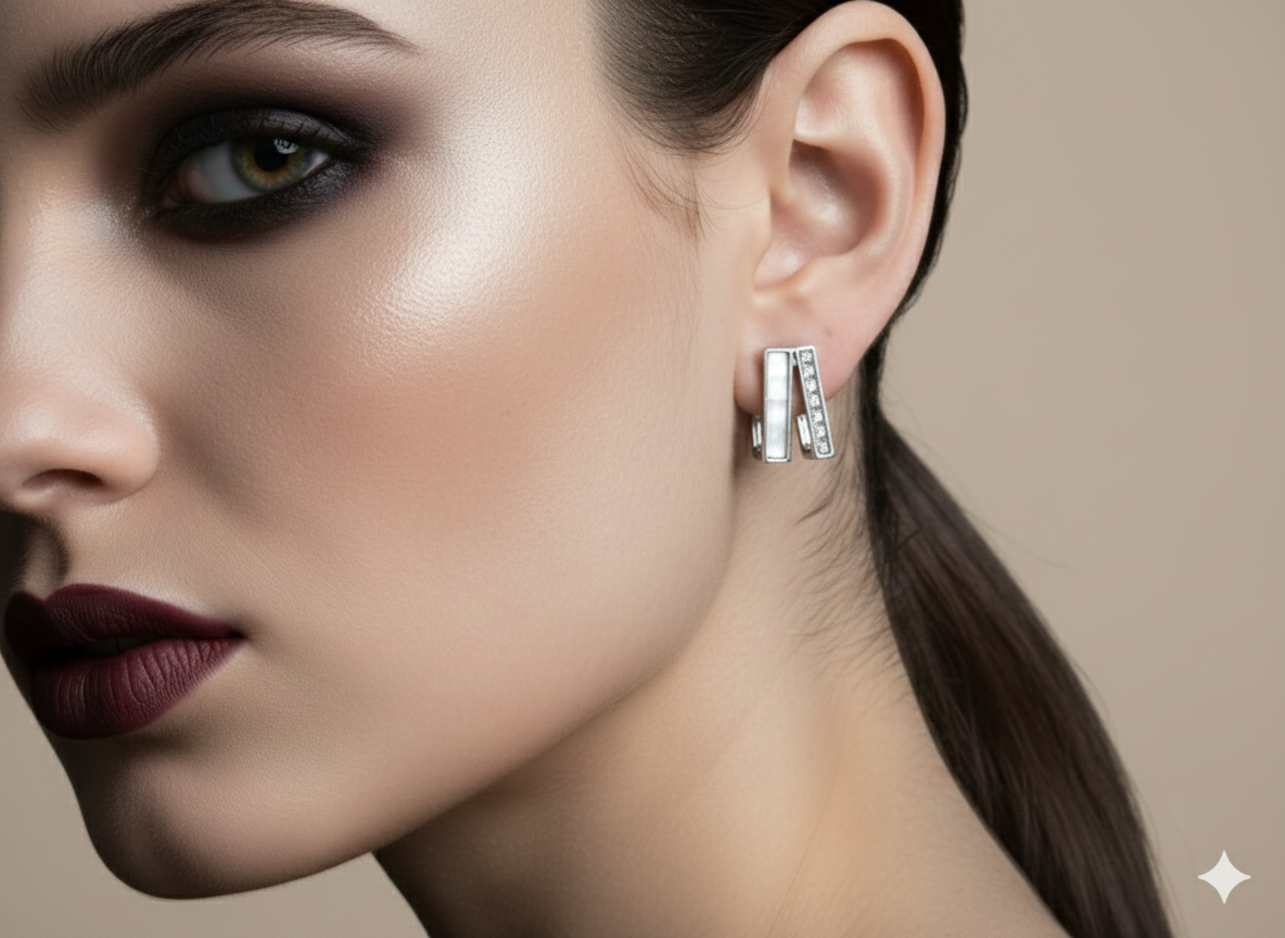 The Geometric Monolith Earrings – Silver & Diamond Pavé