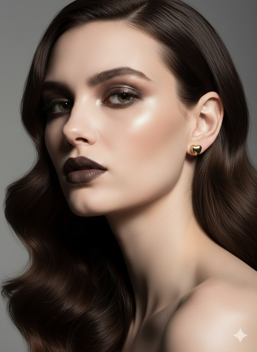 Puffed Heart Studs Gold Tone