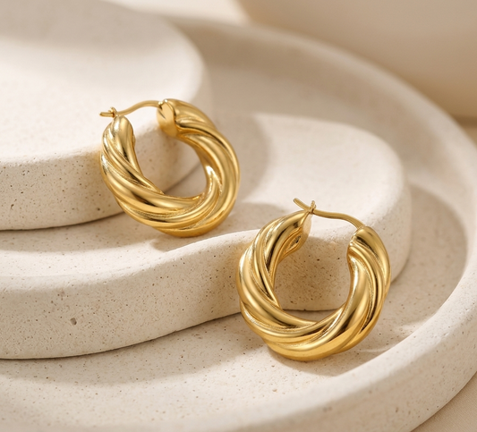 18k Gold Plated Twisted Croissant Hoop Earrings
