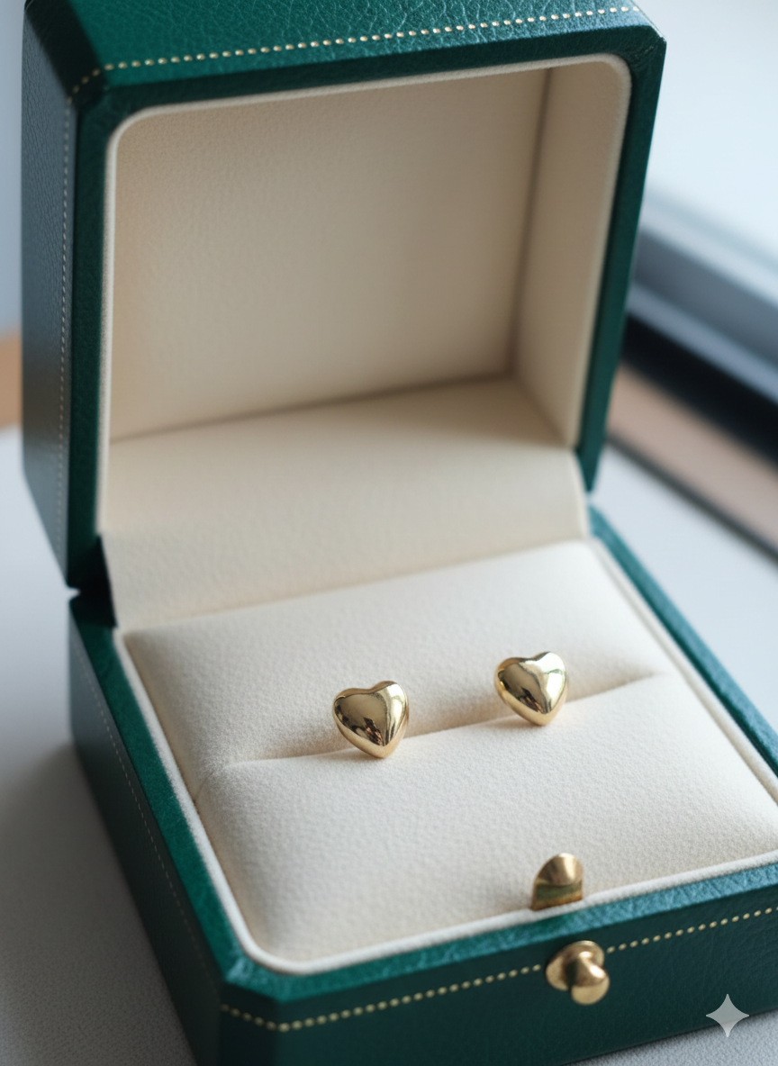 Puffed Heart Studs Gold Tone