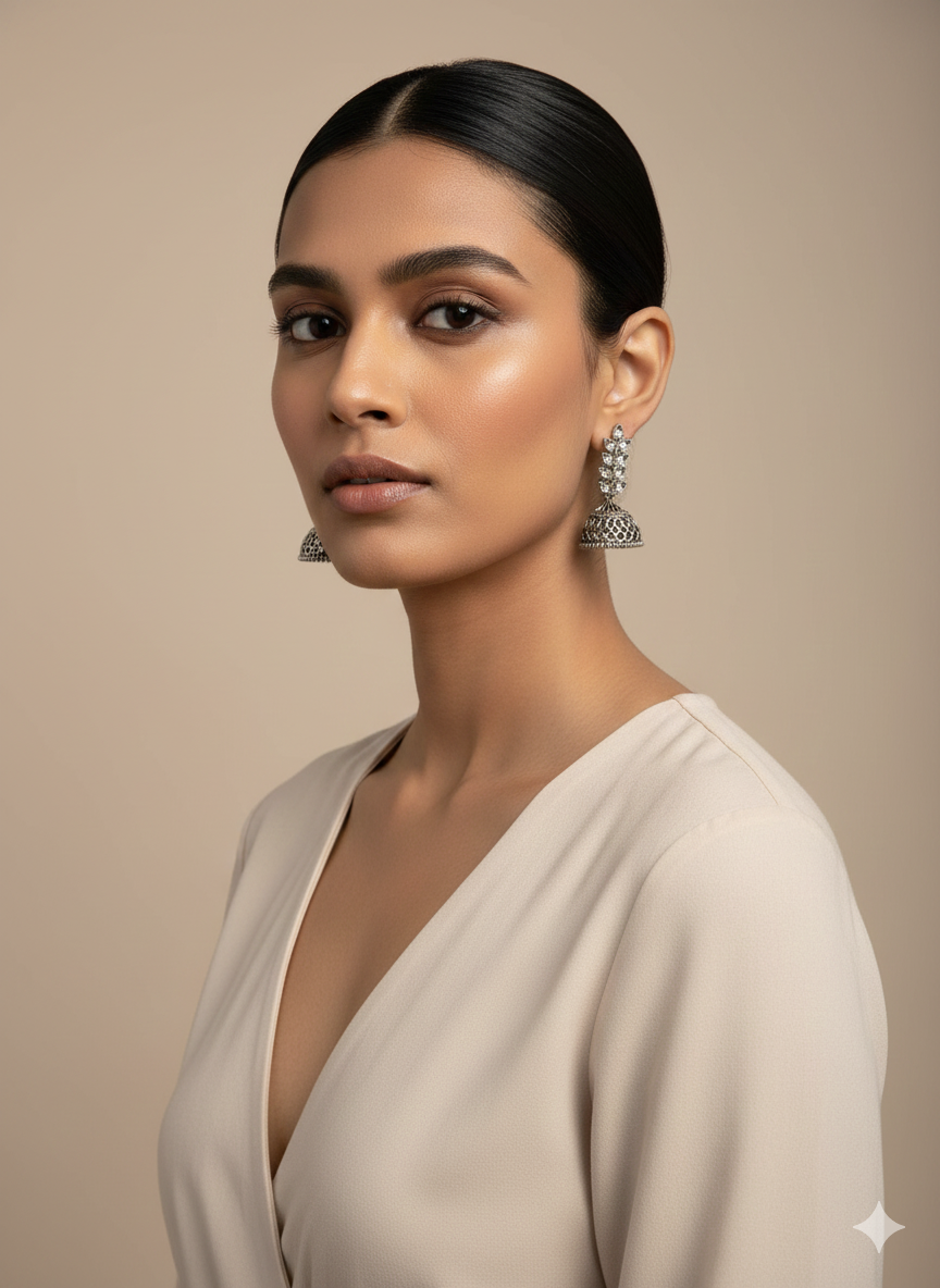 Oxidized Silver Jhumka Earrings