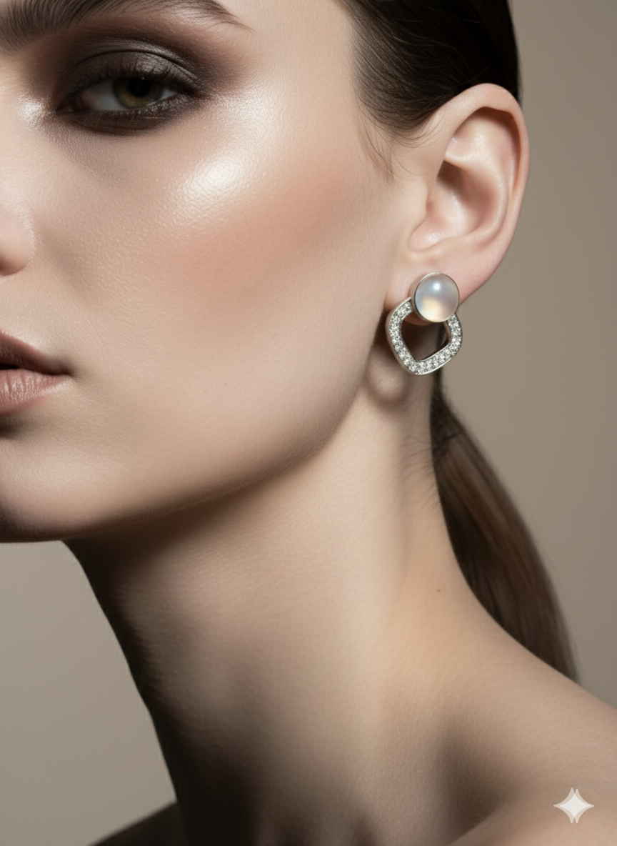 Cat’s Eye & Crystal Halo Earrings