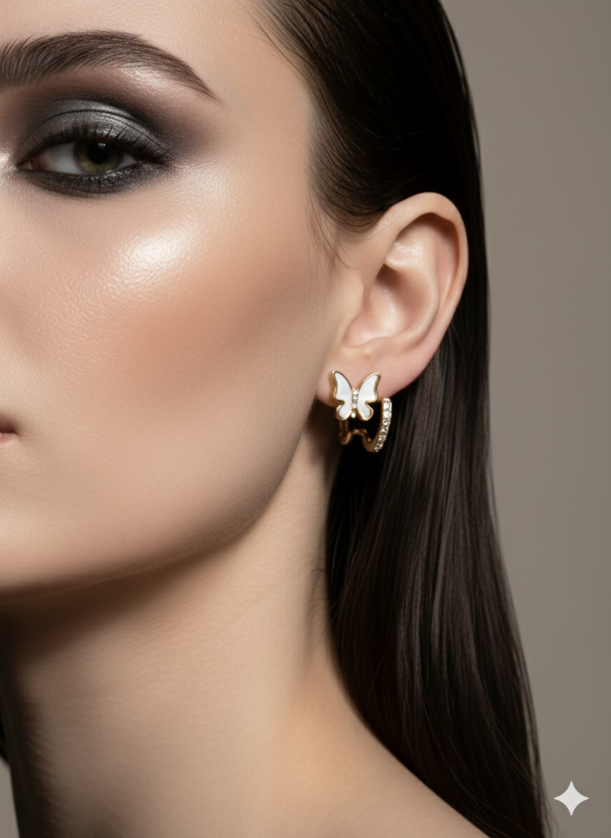 Aura Butterfly Studs in White & Gold