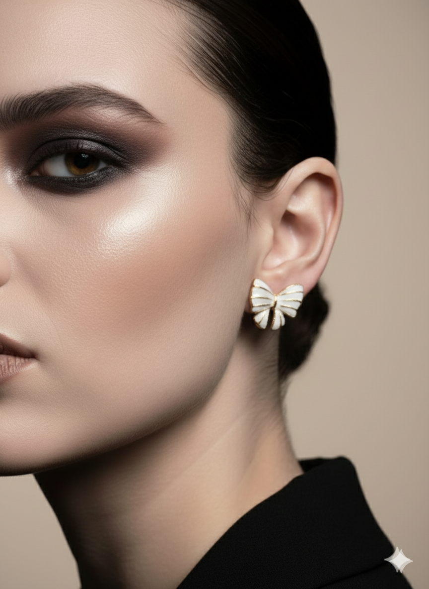 White & Gold Butterfly Studs