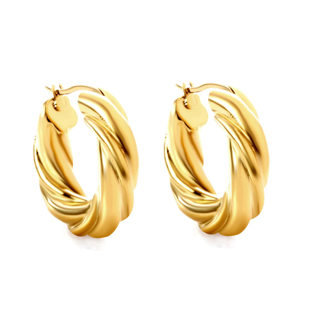 18k Gold Plated Twisted Croissant Hoop Earrings