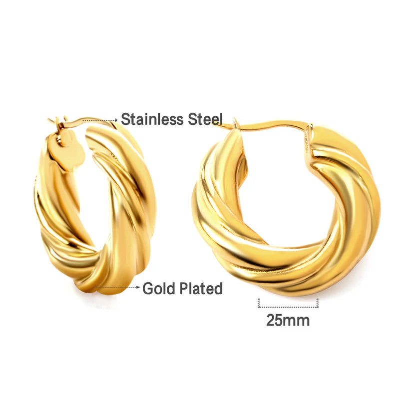 18k Gold Plated Twisted Croissant Hoop Earrings