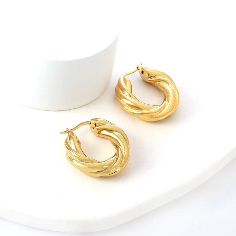 18k Gold Plated Twisted Croissant Hoop Earrings