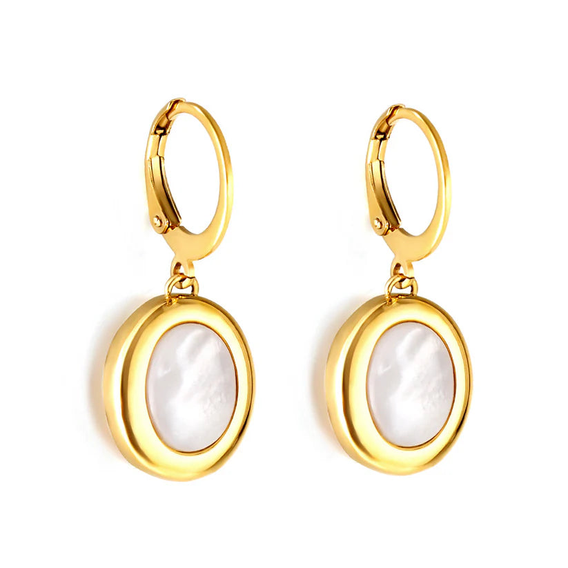 Aura Oval Mother-of-Pearl Drop Earrings in 18K Gold