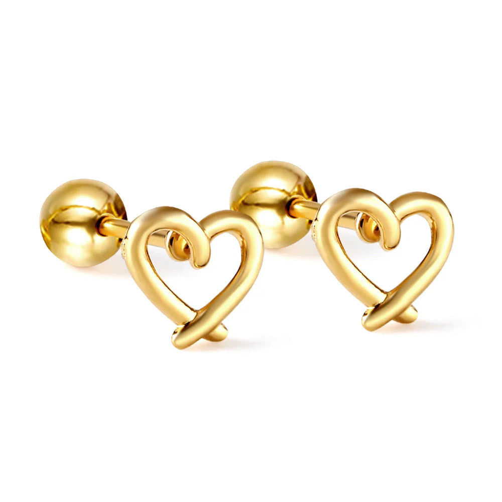 18K Gold Plated Eternal Heart Screw Back Earrings
