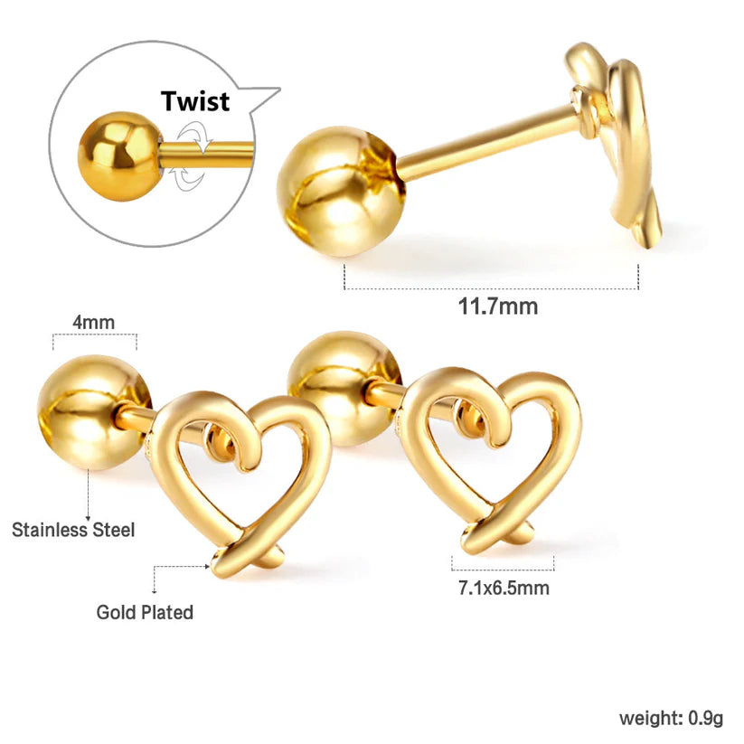 18K Gold Plated Eternal Heart Screw Back Earrings