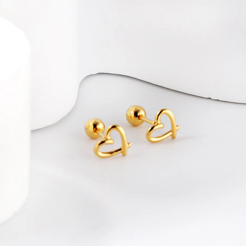 18K Gold Plated Eternal Heart Screw Back Earrings