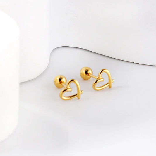 18K Gold Plated Eternal Heart Screw Back Earrings