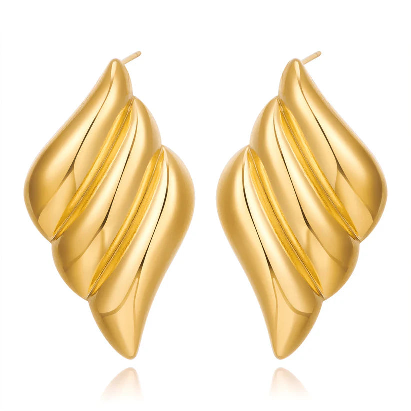 Aura 18K Gold Sculptural Ribbed Statement Earrings