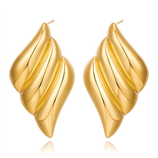 Aura 18K Gold Sculptural Ribbed Statement Earrings