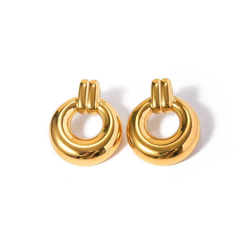 18K Gold Plated Ridged Door Knocker Earrings