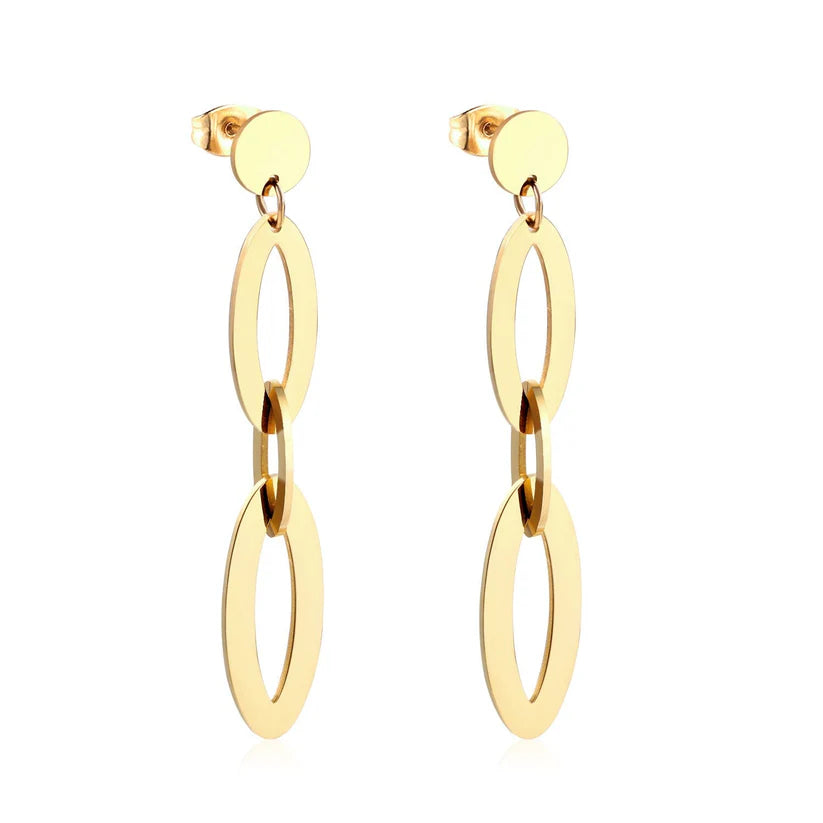 Triple Link Geometric Drop Earrings – 18K Gold Plated